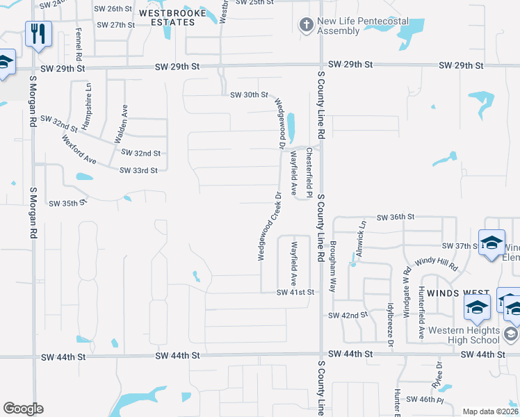 map of restaurants, bars, coffee shops, grocery stores, and more near 9117 Southwest 36th Street in Oklahoma City