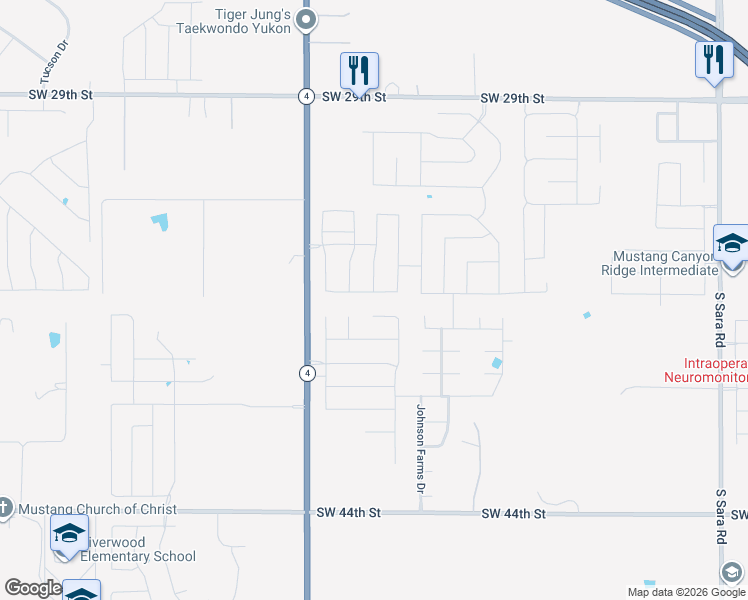 map of restaurants, bars, coffee shops, grocery stores, and more near 11236 Southwest 36th Street in Yukon