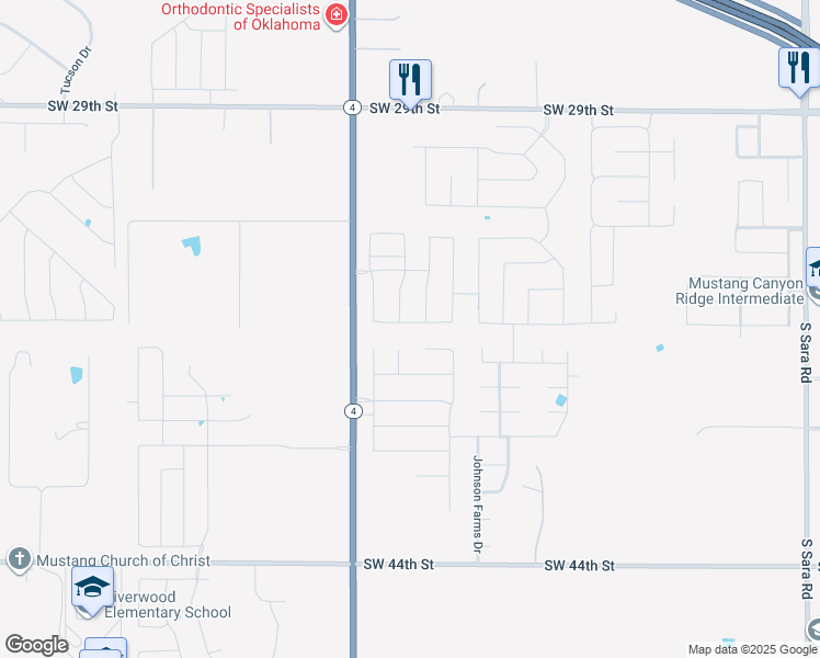 map of restaurants, bars, coffee shops, grocery stores, and more near 11236 Southwest 36th Street in Yukon