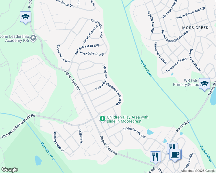 map of restaurants, bars, coffee shops, grocery stores, and more near 10631 Skipping Rock Lane Northwest in Concord