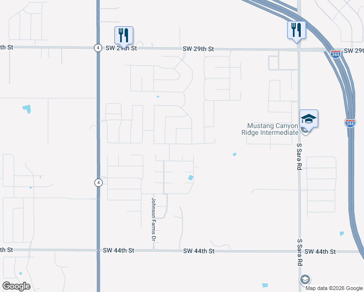 map of restaurants, bars, coffee shops, grocery stores, and more near 3701 Stable Circle in Mustang