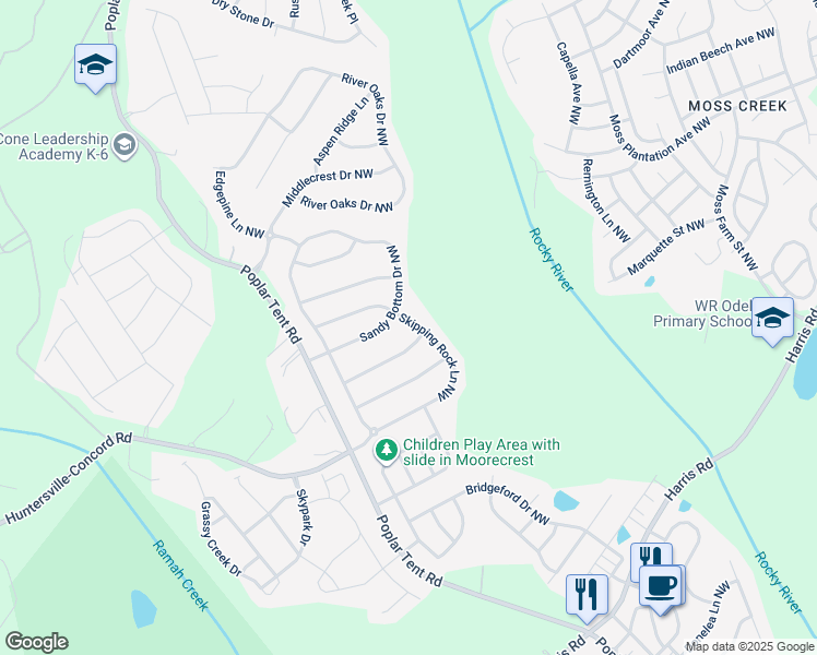 map of restaurants, bars, coffee shops, grocery stores, and more near 10631 Skipping Rock Lane Northwest in Concord