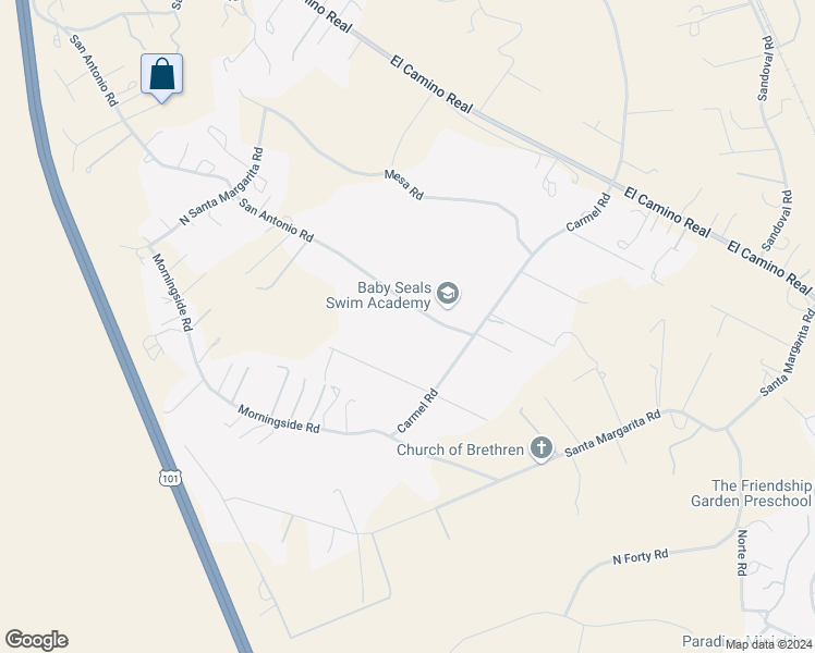 map of restaurants, bars, coffee shops, grocery stores, and more near 14480 San Antonio Road in Atascadero