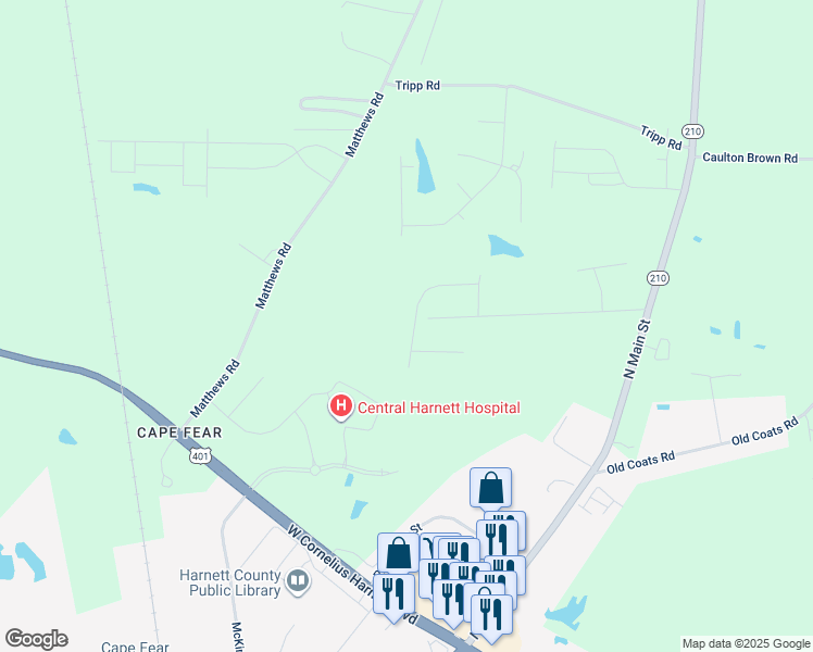 map of restaurants, bars, coffee shops, grocery stores, and more near 304 Saddle Lane in Lillington