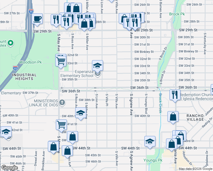map of restaurants, bars, coffee shops, grocery stores, and more near 2539 Southwest Grand Boulevard in Oklahoma City