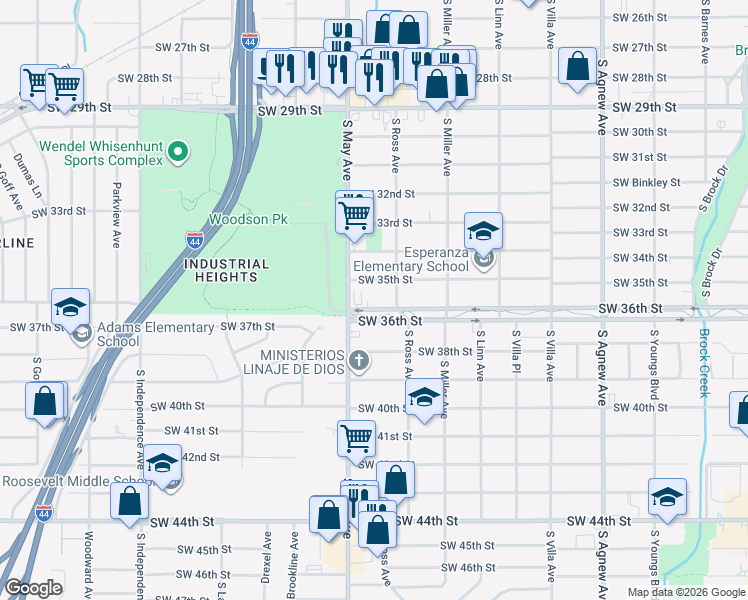 map of restaurants, bars, coffee shops, grocery stores, and more near 2821 Southwest Grand Boulevard in Oklahoma City