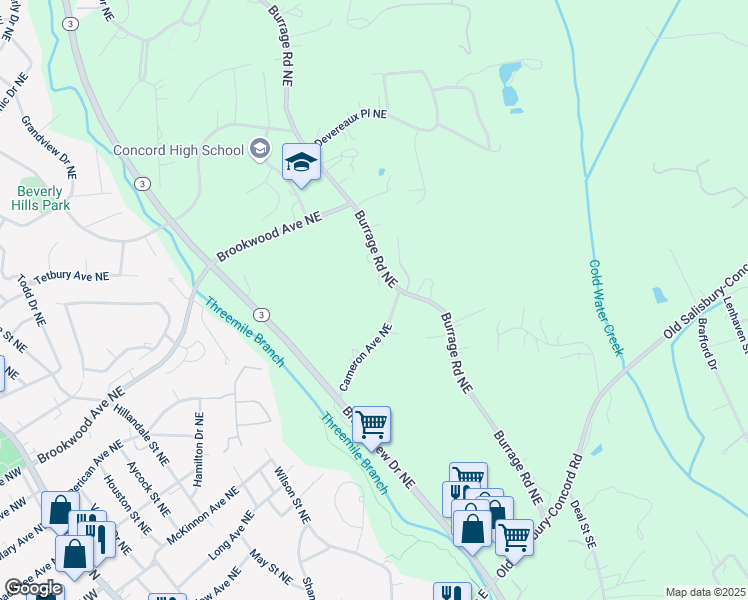 map of restaurants, bars, coffee shops, grocery stores, and more near 307 Burrage Road Northeast in Concord