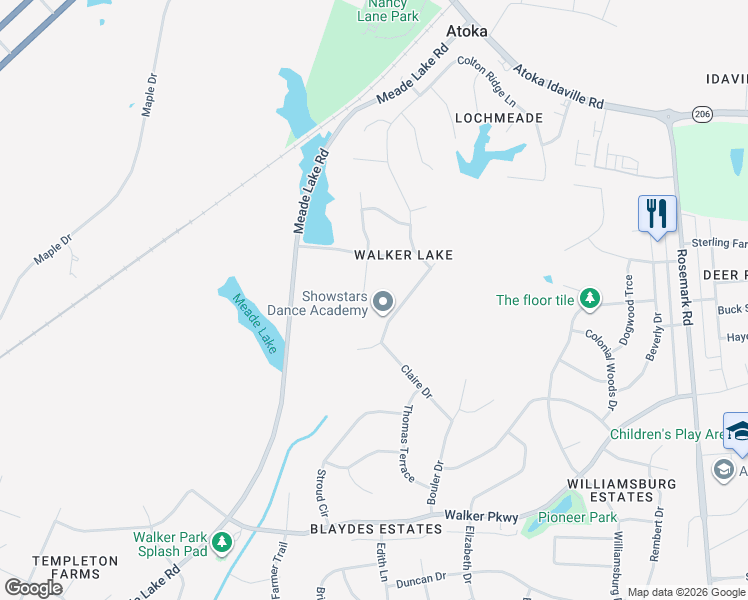 map of restaurants, bars, coffee shops, grocery stores, and more near 96 Clydesgate Cove in Atoka