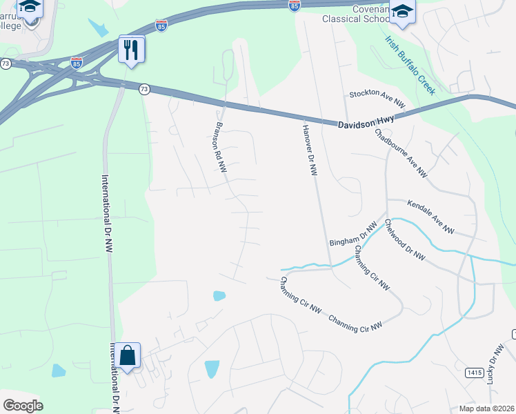 map of restaurants, bars, coffee shops, grocery stores, and more near 4033 Guilford Court Northwest in Concord