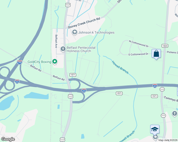 map of restaurants, bars, coffee shops, grocery stores, and more near 127 Princess Drive in Goldsboro