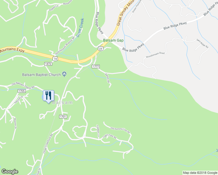map of restaurants, bars, coffee shops, grocery stores, and more near 80 Barrett Road in Balsam
