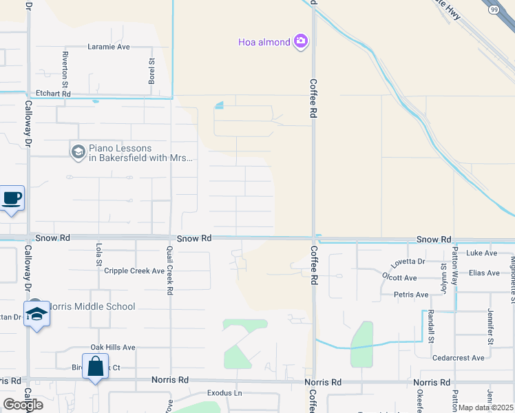 map of restaurants, bars, coffee shops, grocery stores, and more near 8400 Jean Anne Street in Bakersfield