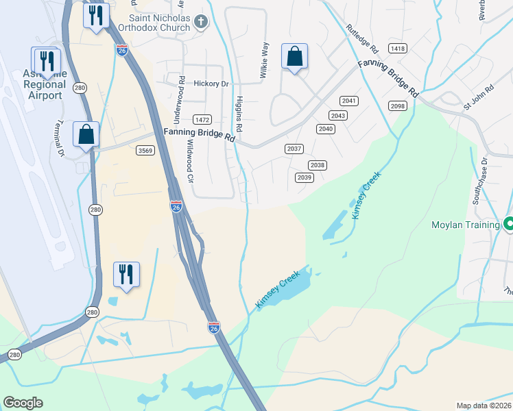 map of restaurants, bars, coffee shops, grocery stores, and more near 35 Oak Leaf Drive in Fletcher