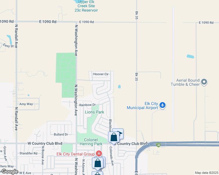 map of restaurants, bars, coffee shops, grocery stores, and more near 208 Blackburn Boulevard in Elk City