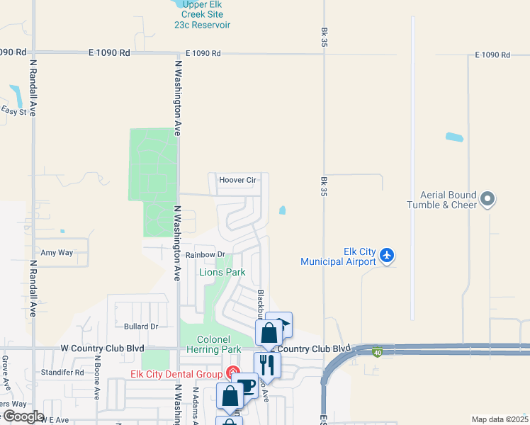 map of restaurants, bars, coffee shops, grocery stores, and more near 208 Blackburn Boulevard in Elk City