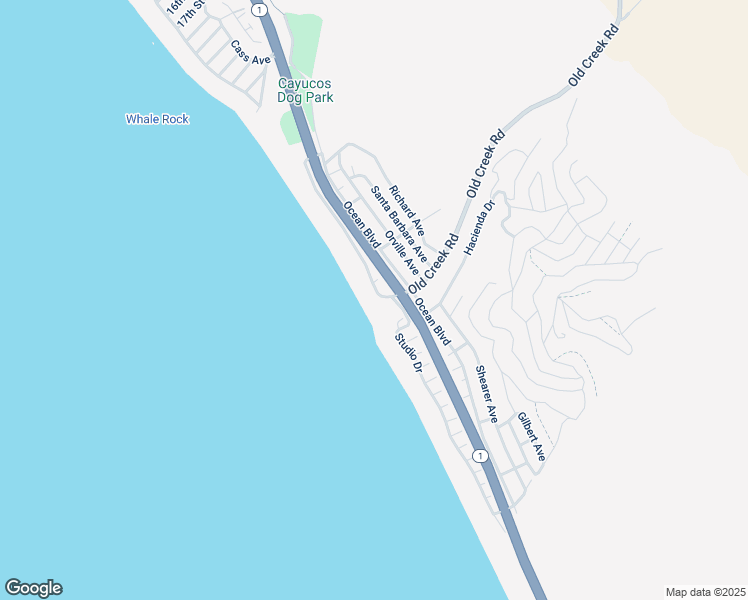 map of restaurants, bars, coffee shops, grocery stores, and more near 2916 Studio Drive in Cayucos