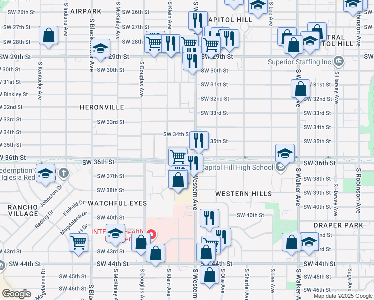 map of restaurants, bars, coffee shops, grocery stores, and more near 924 Southwest 35th Street in Oklahoma City