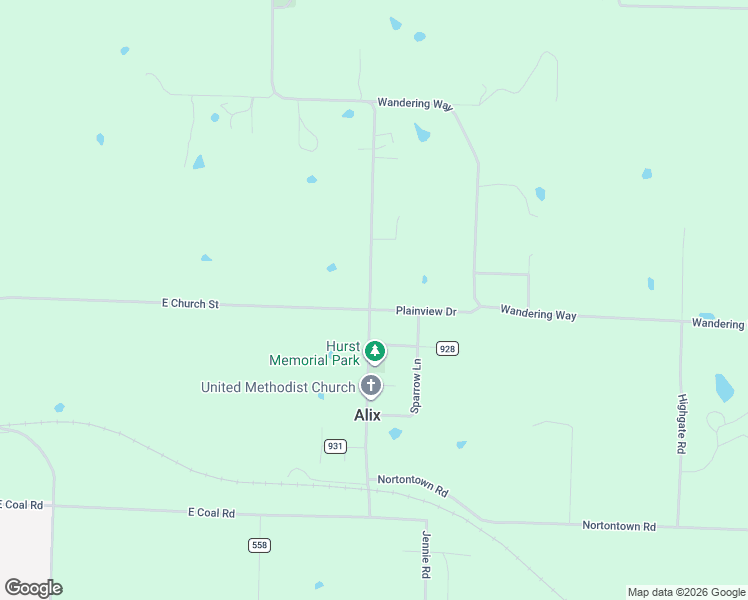 map of restaurants, bars, coffee shops, grocery stores, and more near 3522 Arkansas 186 in Alix