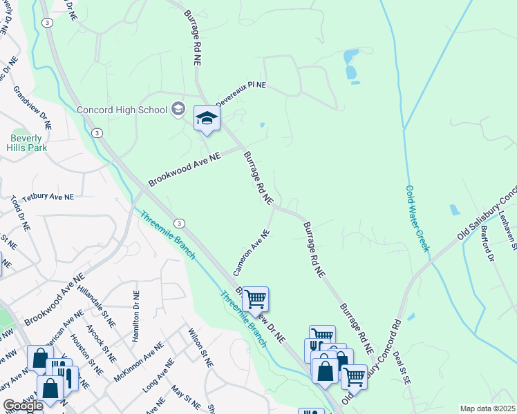 map of restaurants, bars, coffee shops, grocery stores, and more near 307 Burrage Road Northeast in Concord