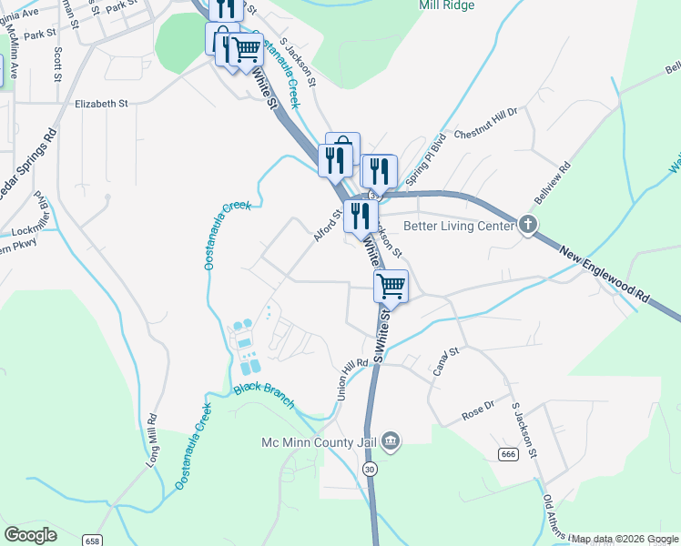 map of restaurants, bars, coffee shops, grocery stores, and more near 106 Shryer Road in Athens