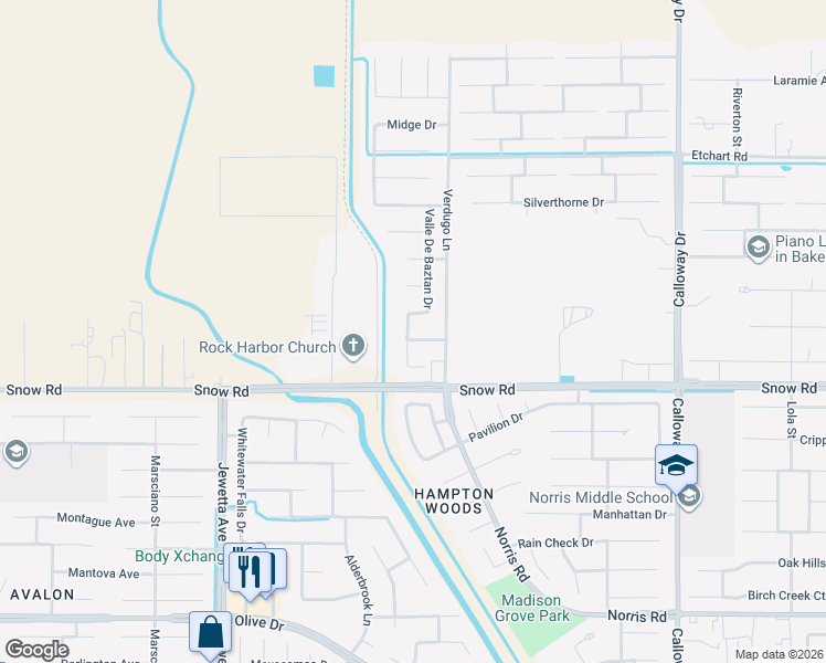 map of restaurants, bars, coffee shops, grocery stores, and more near 7515 Hockenheim Drive in Bakersfield
