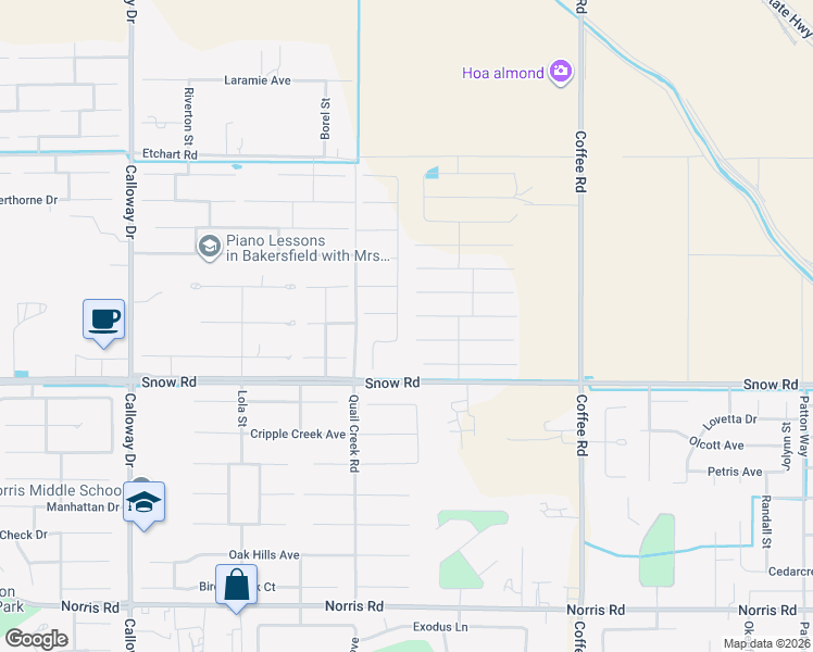 map of restaurants, bars, coffee shops, grocery stores, and more near 8713 Kenwick Street in Bakersfield