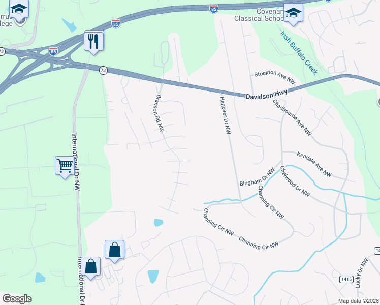 map of restaurants, bars, coffee shops, grocery stores, and more near 4118 Appleton Hollow Avenue Northwest in Concord