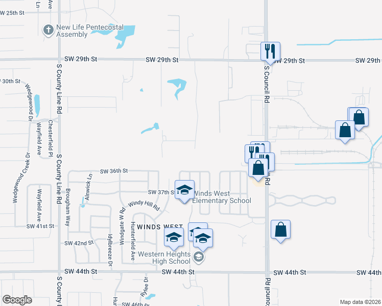 map of restaurants, bars, coffee shops, grocery stores, and more near 3625 South Lightner Lane in Oklahoma City