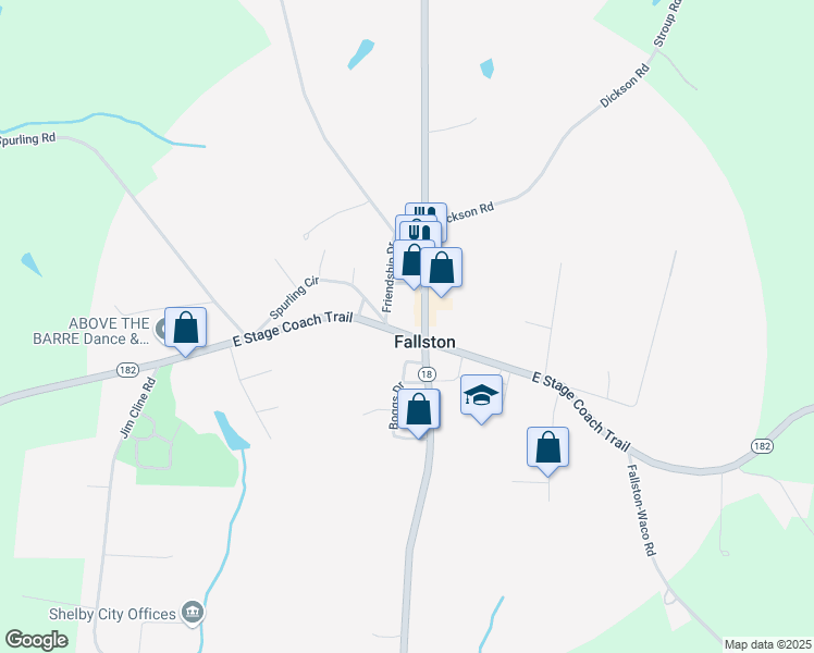 map of restaurants, bars, coffee shops, grocery stores, and more near in Fallston