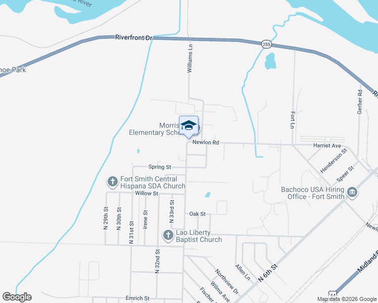 map of restaurants, bars, coffee shops, grocery stores, and more near 5023 Mussett Road in Fort Smith