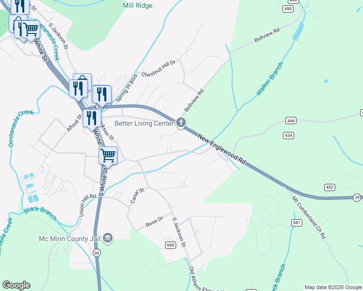 map of restaurants, bars, coffee shops, grocery stores, and more near 1210 Old Englewood Road in Athens
