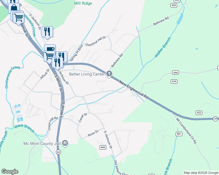 map of restaurants, bars, coffee shops, grocery stores, and more near 1210 Old Englewood Road in Athens
