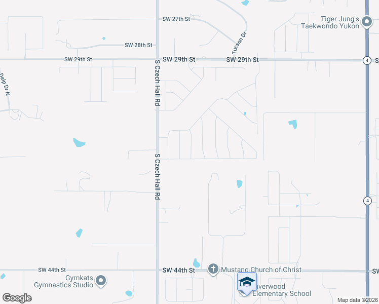 map of restaurants, bars, coffee shops, grocery stores, and more near 13723 Southwest 44th Street in Yukon