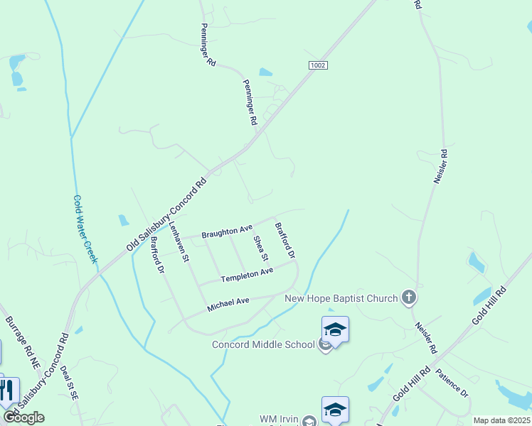 map of restaurants, bars, coffee shops, grocery stores, and more near 1121 Braughton Avenue in Concord