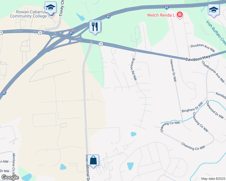 map of restaurants, bars, coffee shops, grocery stores, and more near 1142 Alstead Court Northwest in Concord