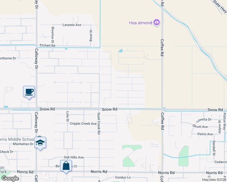 map of restaurants, bars, coffee shops, grocery stores, and more near 8713 Kenwick Street in Bakersfield