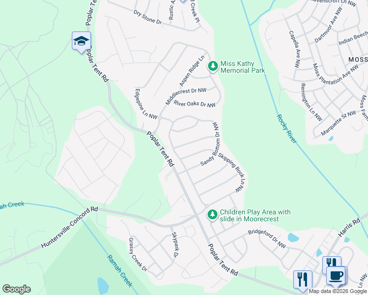 map of restaurants, bars, coffee shops, grocery stores, and more near 10689 Skipping Rock Lane Northwest in Concord