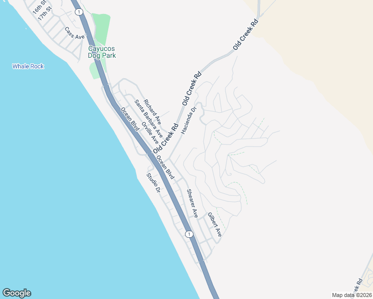map of restaurants, bars, coffee shops, grocery stores, and more near 348 Cerro Gordo Avenue in Cayucos
