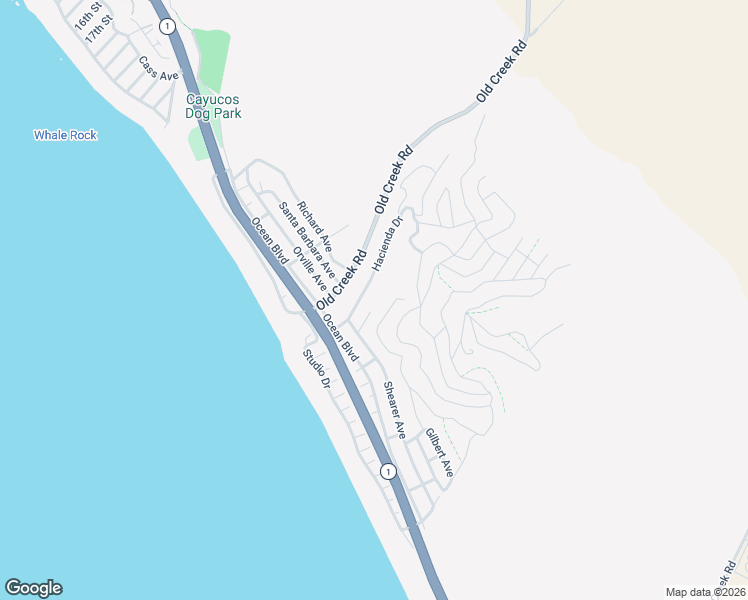 map of restaurants, bars, coffee shops, grocery stores, and more near 325 Cerro Gordo Avenue in Cayucos