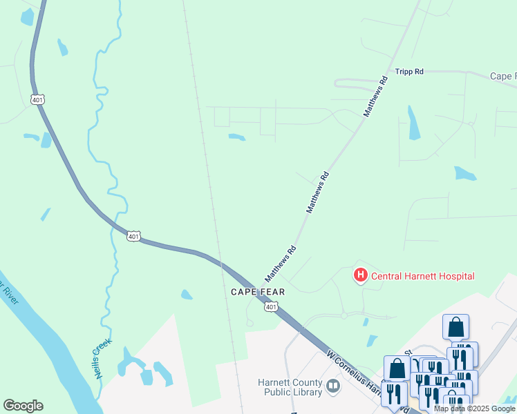 map of restaurants, bars, coffee shops, grocery stores, and more near in Lillington