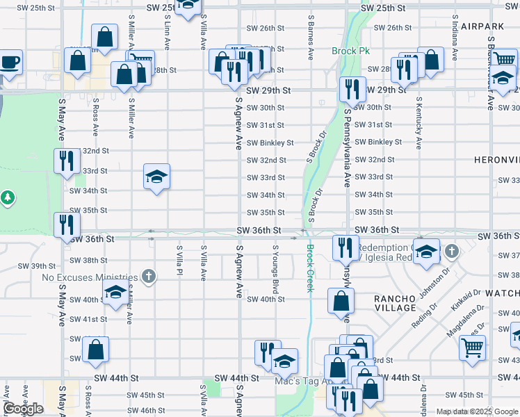 map of restaurants, bars, coffee shops, grocery stores, and more near 23211/2 Southwest 35th Street in Oklahoma City
