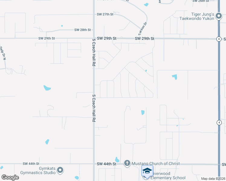 map of restaurants, bars, coffee shops, grocery stores, and more near 3512 Pete Street in Mustang