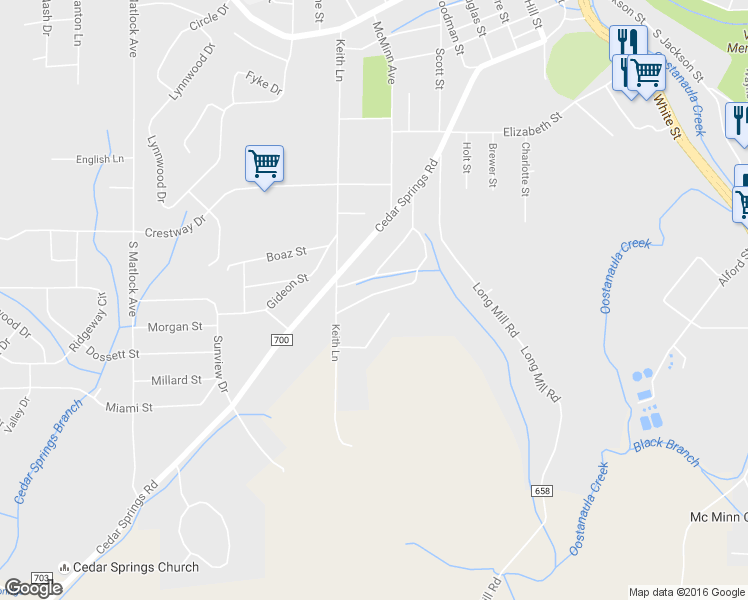 map of restaurants, bars, coffee shops, grocery stores, and more near 723 Southern Parkway in Athens