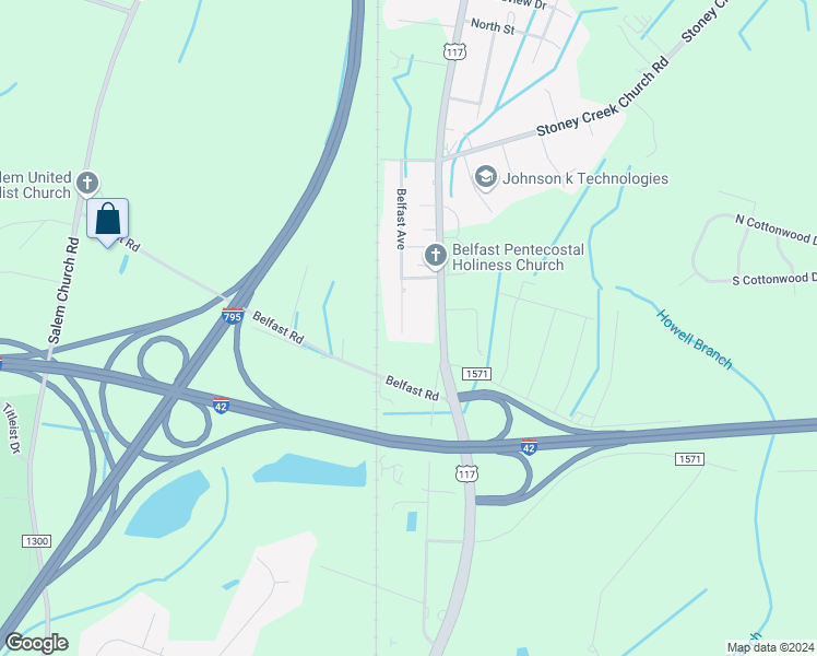 map of restaurants, bars, coffee shops, grocery stores, and more near 106 Belfast Avenue in Goldsboro