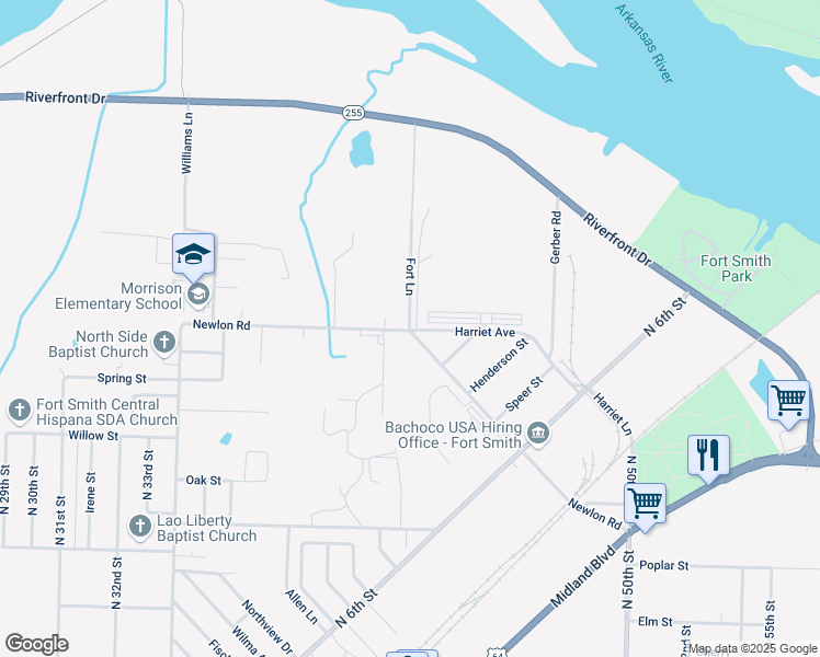 map of restaurants, bars, coffee shops, grocery stores, and more near 3312 Fort Lane in Fort Smith