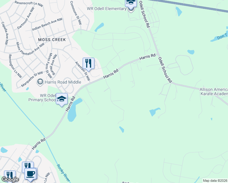 map of restaurants, bars, coffee shops, grocery stores, and more near 1121 Berkeley Place in Concord