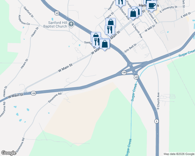 map of restaurants, bars, coffee shops, grocery stores, and more near 145 Simmons Street in Henderson