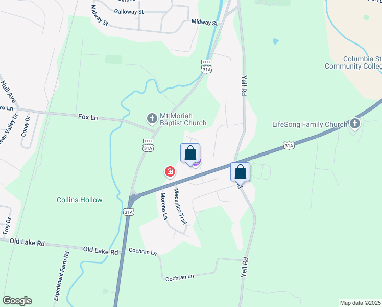 map of restaurants, bars, coffee shops, grocery stores, and more near 1230 South Ellington Parkway in Lewisburg