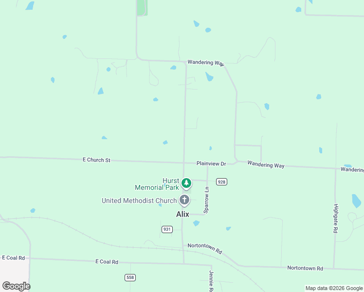map of restaurants, bars, coffee shops, grocery stores, and more near 3522 Arkansas 186 in Alix