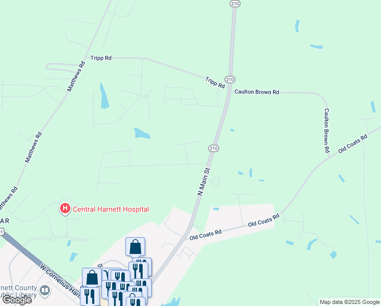 map of restaurants, bars, coffee shops, grocery stores, and more near 52 Avondale Drive in Lillington